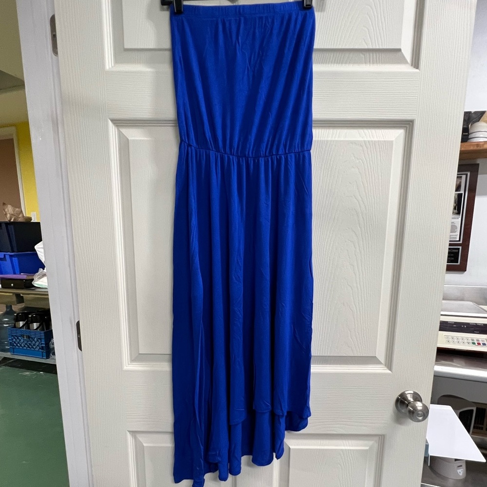 Loveappella Blue Strapless Asymmetrical Dress - Medium - EUC